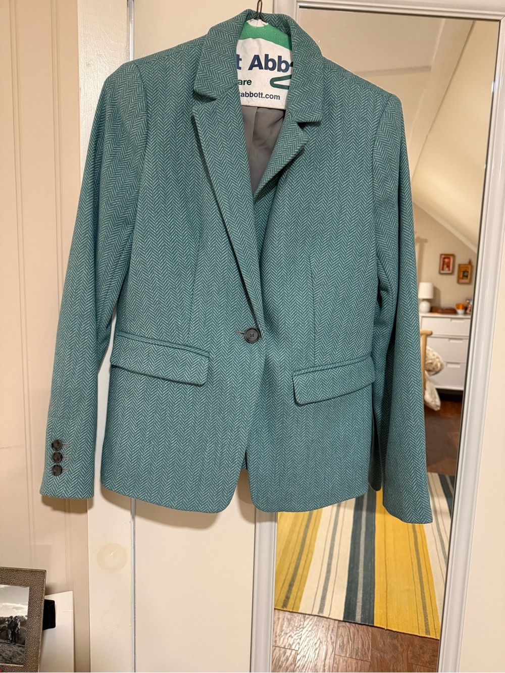 LOFT Teal Herringbone One-Button Blazer